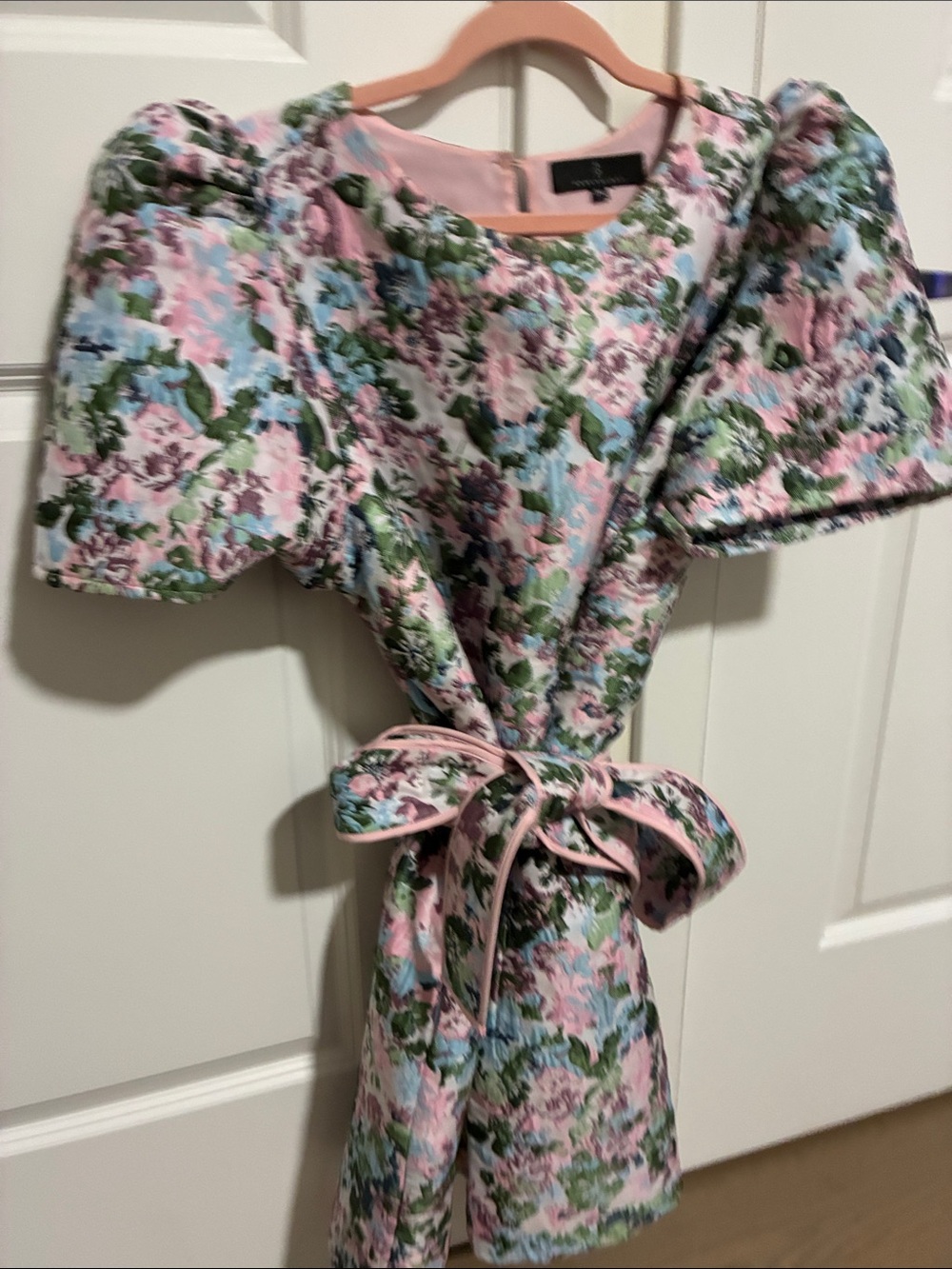 Marty dress pink floral abstract Puff-Sleeve